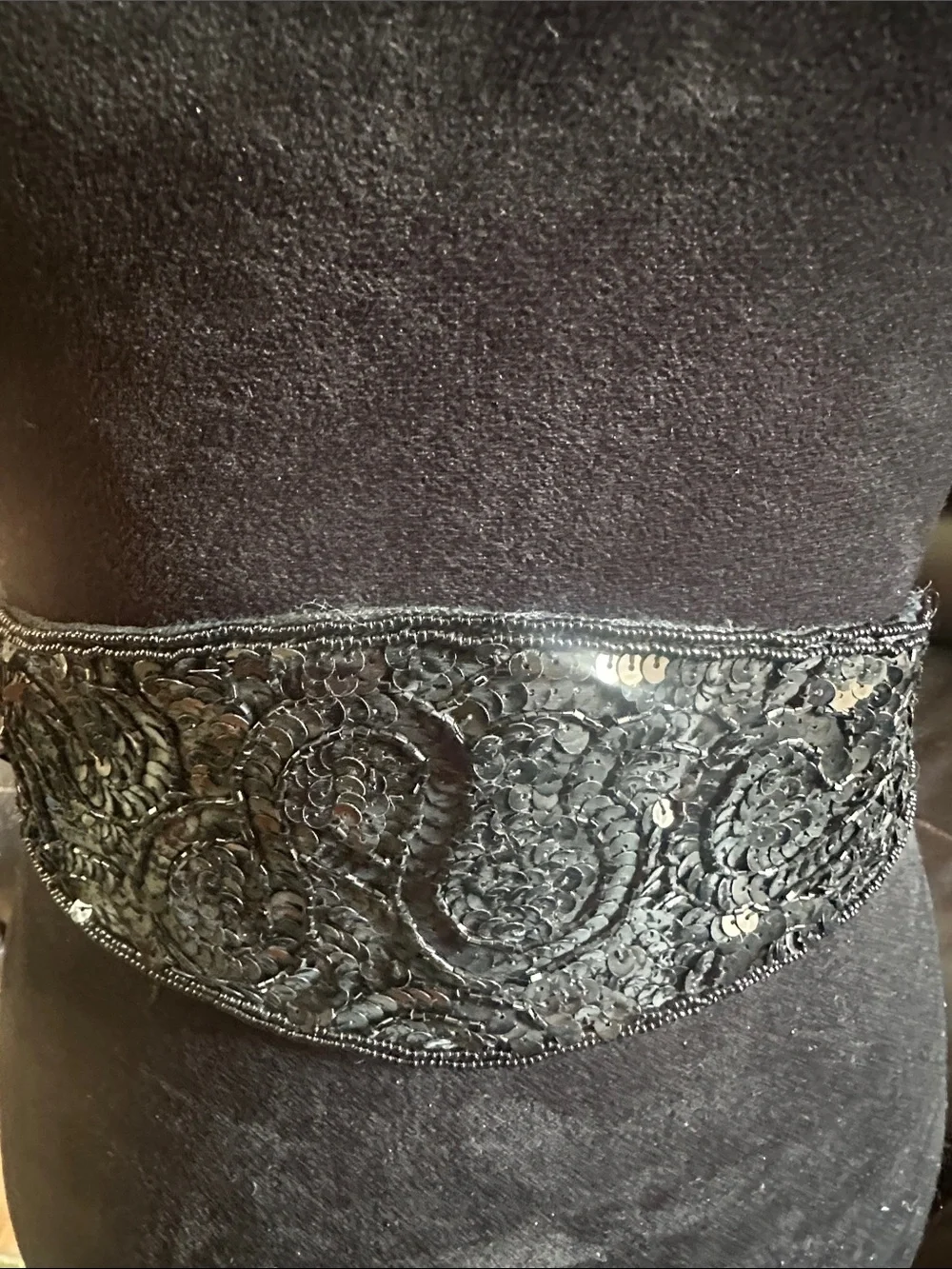 Black Sequin Embellished Waist Belt - Women Accessories